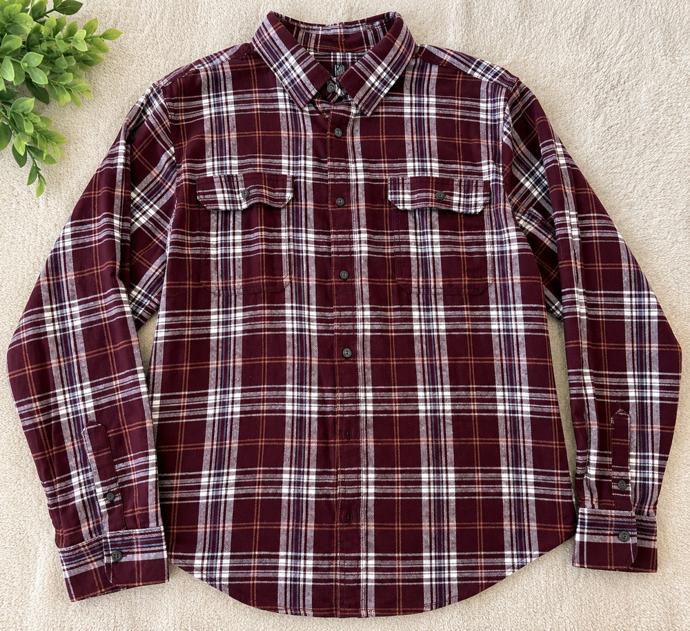 Men's Flannel Shirt Burgundy Plaid Size XL